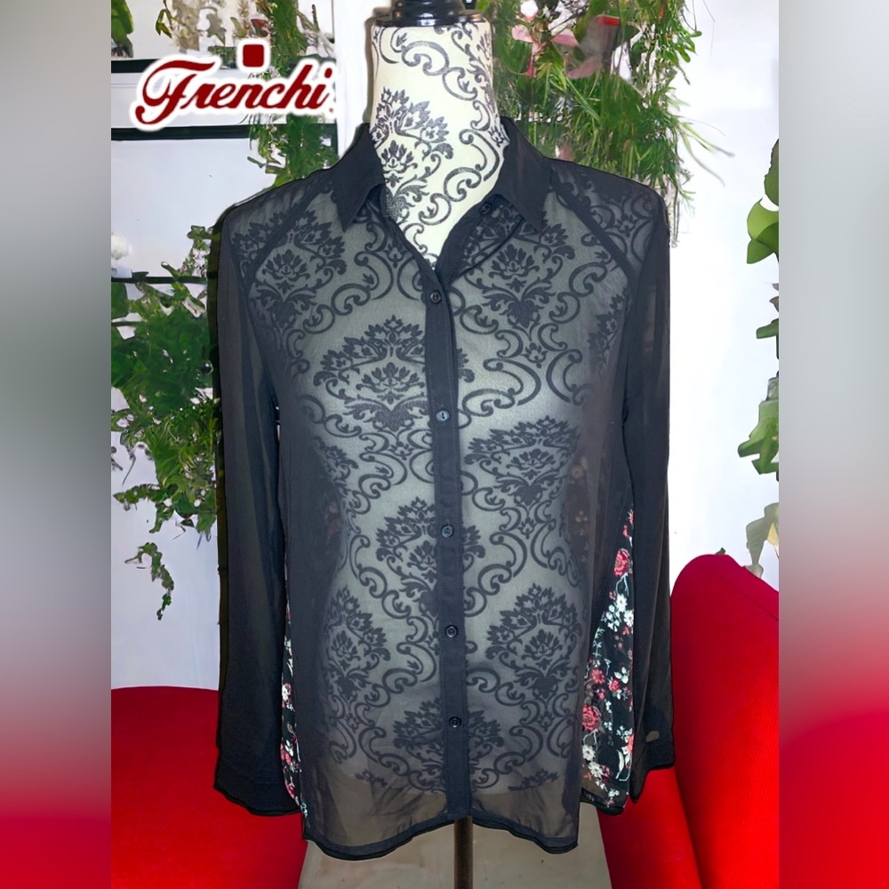 FRENCHI Women’s Sheer floral blouse- Medium